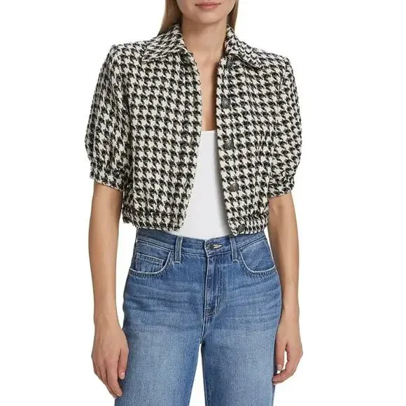 L'Agence Cove Houndstooth Cropped Tweed Jacket size 10